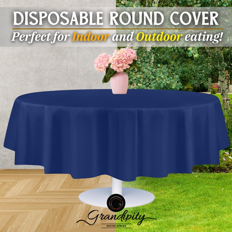 Grandipity Navy Blue Plastic Table Cloth Disposable (6 Pk) 84in Round Tablecloth Premium Party Table Cloths Disposable - Perfect Table Cloth Round Cover for Any Table Up to 6 Feet - Image 5